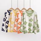 Flower Patterned Round Neck Sweater