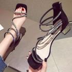 Block Heel Strappy Rhinestone Sandals