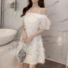 Cold-shoulder Short-sleeve Fringed Mini A-line Dress