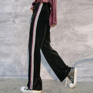 Contrast-trim Wide-leg Velvet Pants