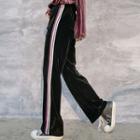 Contrast-trim Wide-leg Velvet Pants