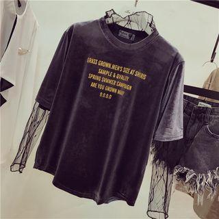 Lettering Velvet Short-sleeve T-shirt
