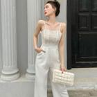 Spaghetti-strap Lace Panel Wide Leg Jumpersuit