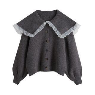 Ruffled Collar Knit Cardigan