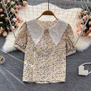 Peter Pan Collar Floral Short-sleeve Top