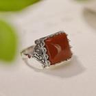 Square Faux Gemstone Sterling Silver Ring 1pc - Silver & Maroon - One Size