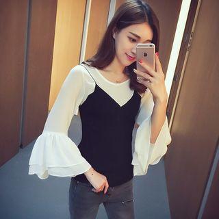 Ruffle Long-sleeve Mock Two Piece Top