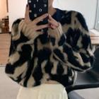 Two-tone Jacquard Sweater Leopard - Black - One Size