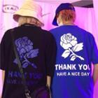 Short-sleeve Rose Print Couple Matching T-shirt
