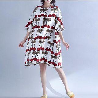 Cherry Print Elbow-sleeve T-shirt Dress