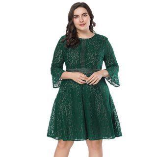 Plus Size Elbow Sleeve Lace A-line Dress