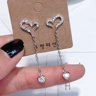 Rhinestone Heart Dangle Earring 1 Pair - Silver - One Size