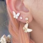 Non-matching Butterfly Dangle Earring 0338a - 1 Pair - Rhinestone - Silver Needle - One Size