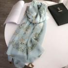 Floral Print Linen Shawl Mint Green - One Size
