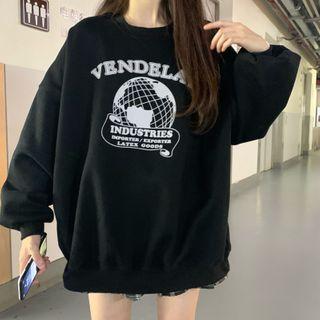 Lettering Print Sweatshirt White & Black - One Size