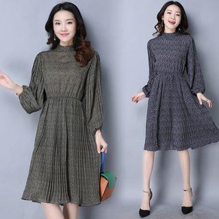 Stand-collar Lantern Sleeve Dress