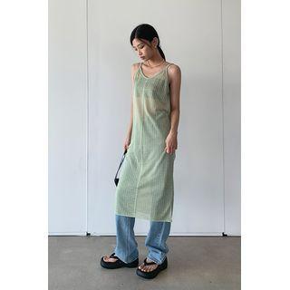 Sleeveless Sheer Pointelle Knit Long Dress