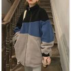Long-sleeve Color Block Zipped Jacket As Shown In Figure - One Size