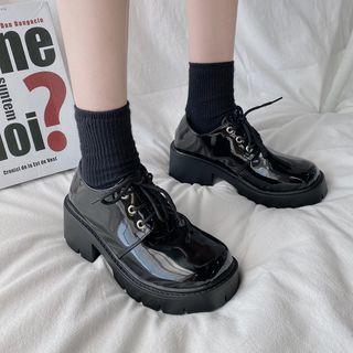 Platform Block Heel Lace Up Loafers