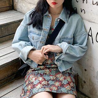 Cropped Denim Jacket / Spaghetti Strap Floral Dress