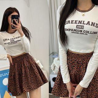 Contrast-trim Letter Cropped T-shirt