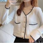 V-neck Contrast Trim Long-sleeve Knitted Top