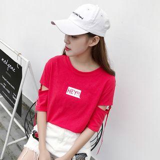 Strap Detail Slashed Sleeve Top