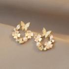 Butterfly Flower Faux Pearl Hoop Earring 1 Pair - Gold - One Size