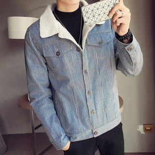 Fleece-lined Striped Denim Jacket