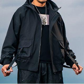 Long-sleeve Plain Hooded Cargo Jacket