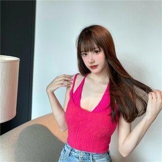 Mock Two-piece Knit Camisole Top Rose Pink - One Size