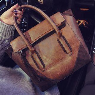 Faux Leather Panel Tote Bag
