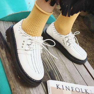 Faux Patent Leather Platform Lace Up Shoes