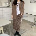 Plain Blazer / Short-sleeve Lettering T-shirt / Leopard Print Midi Skirt