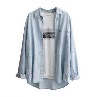 Washed Denim Oversize Shirt Denim Blue - One Size