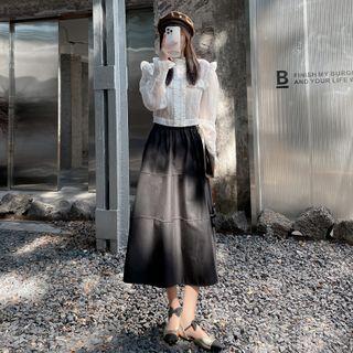 Flower Applique Midi A-line Dress