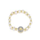 Simple And Elegant Plated Gold Geometric Round Imitation Pearl Bracelet With Cubic Zirconia Golden - One Size