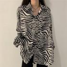 Zebra Print Shirt / High-waist Straight Leg Pants
