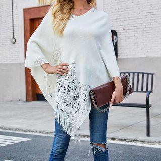 Batwing-sleeve Fringed Long Sweater