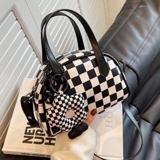 Faux Leather Check Crossbody Bag