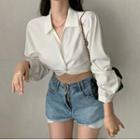 Twisted Cropped Blouse White - One Size