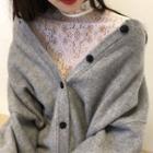 Button Cardigan/ Long-sleeve Lace Top
