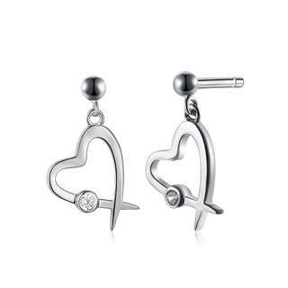 Sterling Silver Fashion Romantic Hollow Heart Cubic Zirconia Stud Earrings Silver - One Size