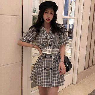 Short-sleeve Double Breasted A-line Dress As Shown In Figure - One Size