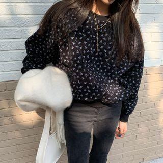 Floral Print Cropped Sweatshirt Black - One Size