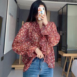 Long-sleeve Ruffle Floral Shirt