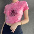 Tie-dyed Bear Print Short-sleeve Cropped T-shirt