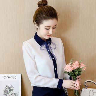 Contrast Collar Chiffon Shirt
