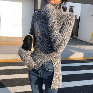 Turtleneck Slit Sweater Gray - One Size