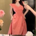 Cap-sleeve Check A-line Dress
